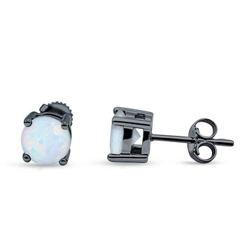 Solitaire Stud Earring Lab Created White Opal Black Tone 925 Sterling Silver Wholesale